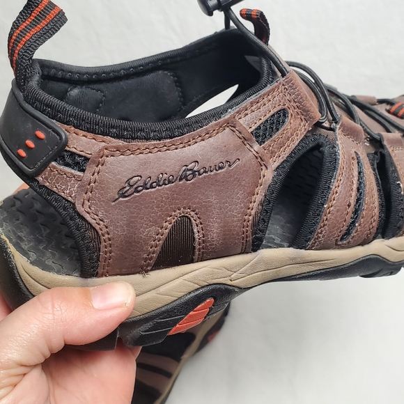 Eddie Bauer Men's Troy Brown Leather Bump Toe Cinch Cord Sandals Size 9 - Picture 12 of 12